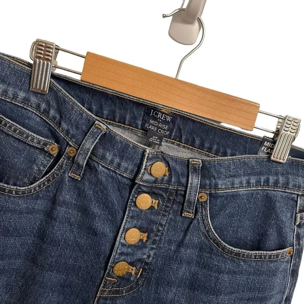 J. Crew Factory Mid Rise Flare Crop‎ Jeans Dark Wash Button Fly Size 26 NWT - Picture 3 of 7
